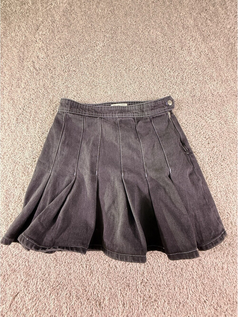 NWOT Free People We The Free Denim Skirt Size 28 Distressed Black With Blue Trim
